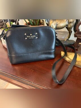 Kate Spade NY Black Leather Crossbody Bag Wellesley Hanna Zip Top Gold Hardware